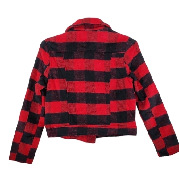 Love Chemiztry Coat Buffalo Plaid Red Black Moto Flannel Fleece Jacket Lined S L - Picture 6 of 12